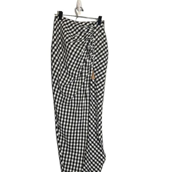 Rumer Black & White Checked Plaid High Front Slit Bisou Maxi Skirt Women Sz S - Picture 1 of 12
